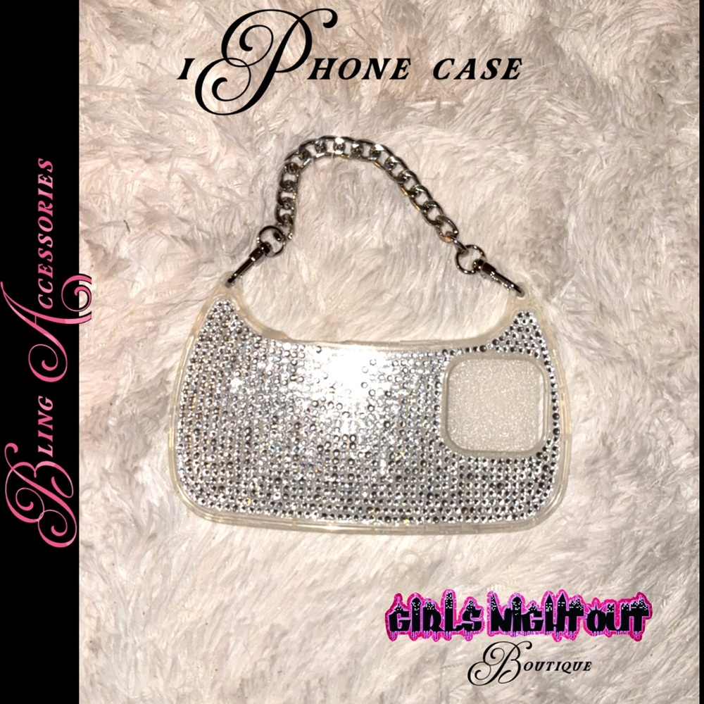 Rhinestone Clear Crystal iPhone 16 PRO Purse Case with Chain Handle
